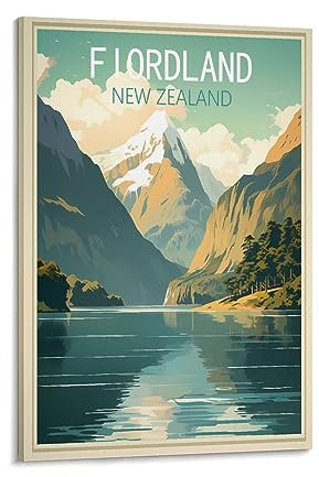 Fiordland Neuseeland Vintage-Reiseposter, 30 x 45 cm, Wandkunst, Kunstdruck, Leinwand-Kunst-Poster, modernes Familienschlafzimmer-Dekor-Poster