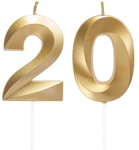Geburtstagskerzen Zahlen 20, Gold Geburtstag Kerzen, 3D Tortendeko, Geburtstagskerze Kuchendeko für Geburtstag Party, Hochzeiten, Firmenfeiern, Jubiläen kuchen Dekoration, Birthday Candle Nummer 20