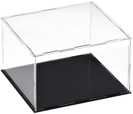 Recogwood Transparente Acryl-Vitrine, 25 x 25 x 20 cm, zusammenbaubar, Würfel-Organizer, Ständer, staubdichter Schutz, Vitrine mit schwarzem Sockel für Actionfiguren, Spielzeug, Sammlerstücke