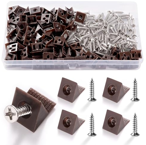 VooGenzek 100 Stücke Keile von Durchhängende Schubladenboden, Keile Rückwandverbinder, Befestigungen der Schrankrückwand, Keile für Schublade, mit 100 Stücke Schrauben, 14 * 13 * 9.3mm (Braun)