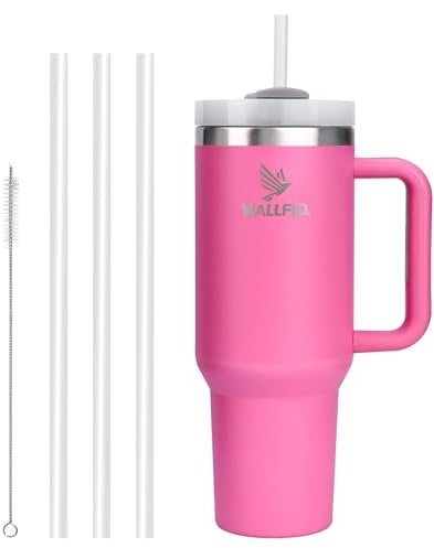 WALLFID 40oz Tumbler Stainless Steel Vacuum Insulated Cup H2.0 with Lid, 3 Straws, and 1 Straw Brush for Water, Iced Tea, Coffee, Smoothies, and More(Pink)