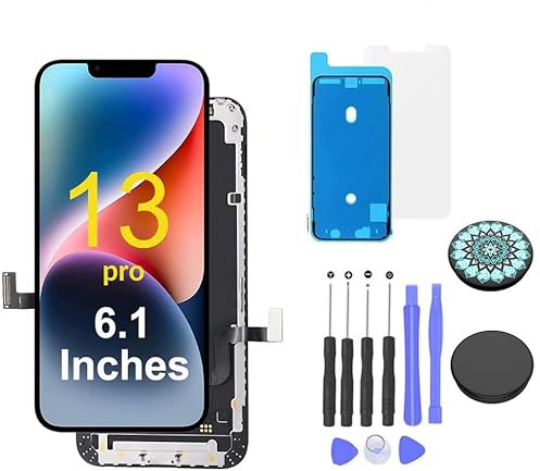 Holwarm Display für iPhone 13 Pro 6.1 OLED Bildschirm Ersatz FHD Touchscreen 3D Touch Digitizer Rahmen und beliebte TelefonhalterungenMontage und Reparaturkits (13pro OLED)