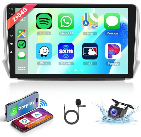 2G+64G Wireless Carplay Android Autoradio 2 Din für Peugeot 2008 208 2012-2018 mit Android Auto Navi GPS WiFi 10.1 Zoll Autoradio mit Mirror Link Bluetooth FM/RDS/DAB+/OBD/DVR/SWC Rückfahrkamera