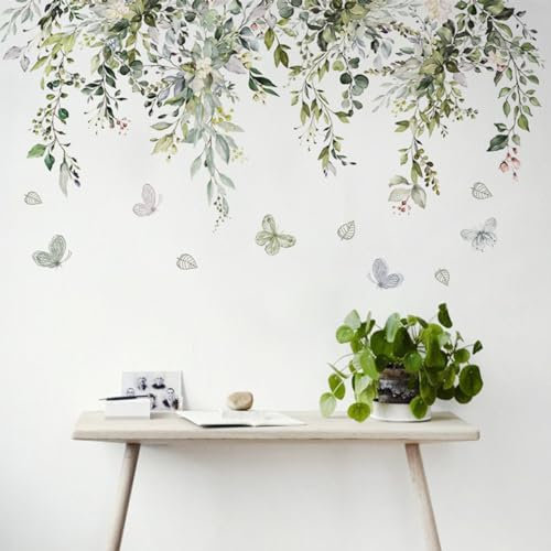 Wandsticker Blumen Wandaufkleber Blume Schmetterling - Wanddeko für Schlafzimmer Wohnzimmer Wanddekoration Pflanzen 0105