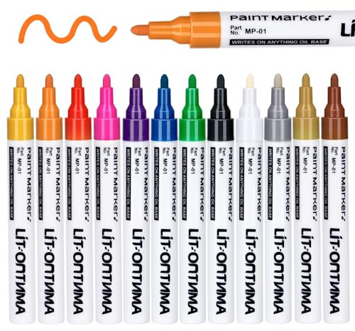 YUNAI Paint Markers Assorted Colors, 12 PCS Permanent Touch Up Paint Pens Set, Oil Based Graffiti Markers, Quick Dry, Waterproof, Fabric Markers for Metal, Wood, Rocks, Canvas, Art Supplies