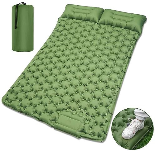 GYPWAN Isomatte Selbstaufblasend, Camping luftmatratze Selbstaufblasend mit Integrierten Kopfkissen Outdoor Campingmatte Faltbar Thermo Matte Schlafmatte Für Zelt Trekking Strand,Grün