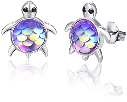 Schildkröte Ohrringe 925 Sterling Silber Schildkröte Schildkröten Ohrstecker Hypoallergene Ohrringe Niedliche Tier Schildkröte Schmuck, Sterling Silber (Lila)