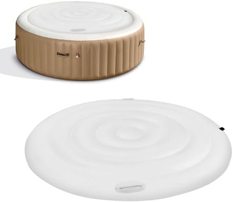 Couvercle de Spa, Gonflable Rond Couverture Spa, 160 cm Habillage Spa Gonflable avec poignée, avec Valve de Gonflage et de Dégonflage Rapide et Facile, Protection Contre la Neige, Isolation Thermique