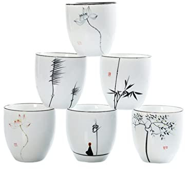 sjdoPulse Taza De Té De Cerámica Tradicional, Juego De Tazas Pintadas A Mano, Tazas De Té De Porcelana, Estilo Corte, 6 Uds.