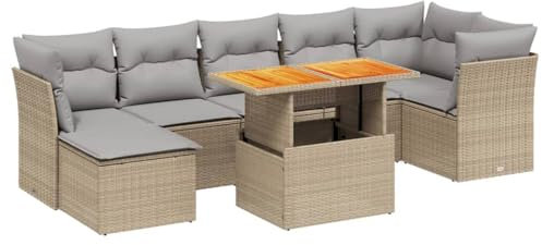 vidaXL Garten Sofagarnitur mit Kissen 8-TLG., Gartenmöbel Gartengarnitur, Sitzgruppe Sitzgarnitur, Lounge Sofa Garnitur Terrasse, Beige Poly Rattan
