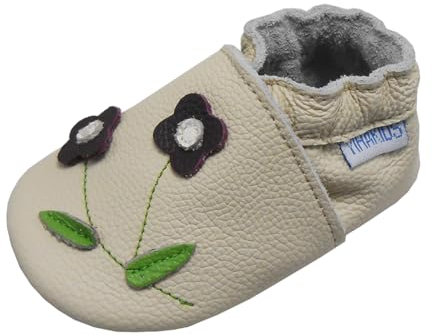 YIHAKIDS Krabbelschuhe Babyschuhe Lauflernschuhe Kleinkind Lederschuhe Hausschuhe Blume Weiche Sohle Lernlaufschuhe (Size L, Beige, 12-18 Monate, 23 EU)