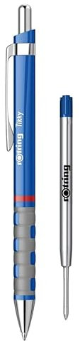 rOtring Tikky Leichter Kugelschreiber mit gummiertem Griff, blauer Schaft, Set Tikky Jumbo-Kugelschreiberminen, blaue Tinte