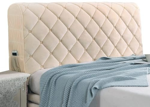 WJHDWYD Bett-Kopfteil-Bezug, King-Size-Bett, Doppelbett-Kopfteil-Bezug, luxuriöser gesteppter Bett-Kopfteil-Bezug, Leder/Holz, Nachttisch-Schutzbezug(Beige,180cm/70in)