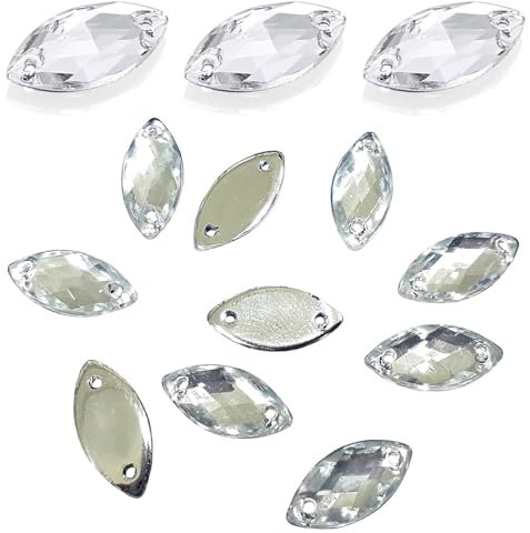 Perlin 200 Stk. Strasssteine zum aufnähen Glitzersteine zum annähen Oval Set, 10 x 5 mm, Kristall Acrylsteine Crystal Flatback für Kleidungsstück Basteln Kleidung und Tasche Deko