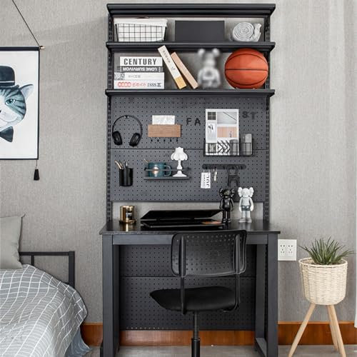 Bureau d'ordinateur avec Panneau perforé, Bureau de Jeu Industriel, Bureau PC avec étagères, Grand Poste de Travail pour Joueurs ou Bureau à Domicile, 122 x 55 x 190 cm