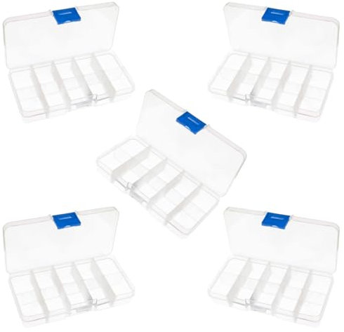 10 Compartment Transparent Small Storage Box 7 x 13 x 2.5cm Perfect for Electronic Components Jewellery Arts Crafts Beads Organiser Pack of 5 quantity