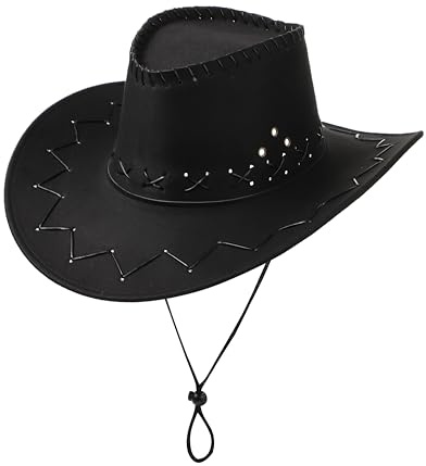 Western Cowboy Hat Black Sun Cap Faux Felt Leather Suede Fancy Dress Party Costume Outfit Travel Outdoor Sun Protection Mens Womens