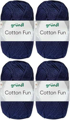 4x50 Gramm Gründl Cotton Fun Häkelgarn aus 100% Baumwolle inkl. Anleitung für Einkaufsnetz (11 Marine)