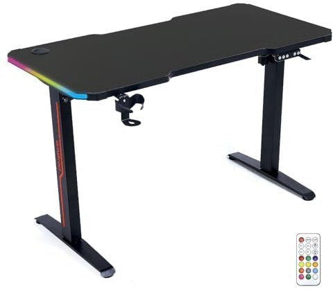 Amstrad DESK120Z-LED-FLEX Bureau Electrique Gamer avec retroéclairage RGB - Assis Debout - Largeur 1m20 - Finition Carbone