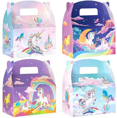 WERNNSAI 12er Pack Einhorn Party Bonbon Boxen- Partyzubehör Für Geburtstage Mit Regenbogen Einhorn Lila Süßigkeiten Geschenkboxen Leckerliboxen Mit Regenbogen Pferdemotiv Für Mädchen Geburtstagsfeier