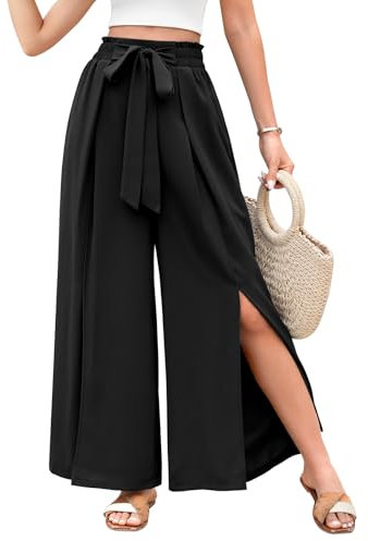Svanco Palazzo Hose Damen Sommer Weite Plissee Hose Lockere High Waist Paperbag Hosen mit Schlitz