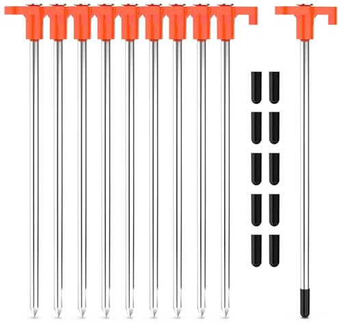 10 Pack Heavy Duty Tent Pegs, Camping Pegs for Hard Ground, Rust - Resistant Steel Ground Stakes & Awning Peg for Football Net, Tents,Tarpaulin, Canopies, Garden, Hiking, Outdoor