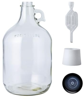 FastRack 1 Gallon Glass Jug with Black Polyseal Caps, 6.5G Rubber Bungs & Twin Bubble Airlocks – Fermentation Jars for Home Brewing, Clear Glass Fermenter Containers for Liquid Fermentation