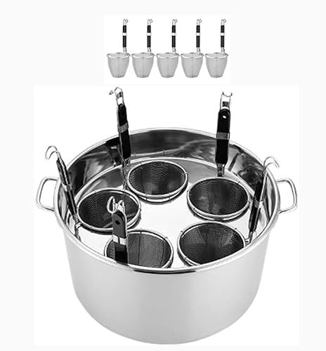 3/4/5 Holes Commercial Stainess Steel Pasta Pot Cooker, Insert Set with Divider and Colander Strainer Stockpots for Home Kitchen Restaurant(B,5 Holes)