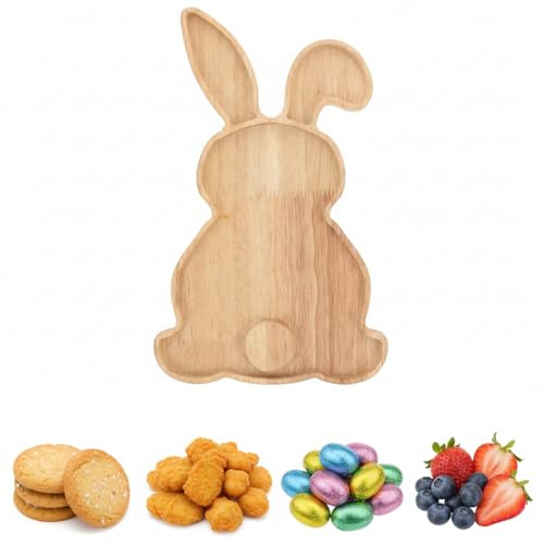 Plateau en Bois Lapin De Pâques, Plateau De Service en Bois en Forme De Lapin De Pâques, De Service en Style Rustique pour Le Dîner Dessert Apéritif Collation, Assiette De Fromage à Viande