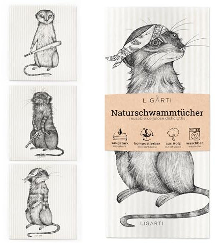 Ligarti® Schwammtücher aus Holz (100% öko & waschbar) 3er Set Spültücher nachhaltig kompostierbar I Allzwecktücher für den Haushalt Made in Germany I Spüllappen, Spülschwamm (Erdmann Gang)