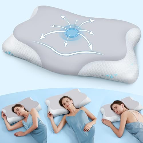 CloudÉtoile NackenKissen Kopfkissen Memory Foam ‑ 2‑in‑1 Ergonomisches Orthopädisches Kissen Viscoschaum Seitenschläferkissen, Höhenverstellbar Nackenstützkissen Memory-Schaum Kissen, Hellgrau 64x38cm