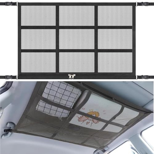HXUING Gepäcknetz Auto, 80 x 53 cm Universal Autodach Gepäcknetz Doppellagige Autodach Aufbewahrung für Decken Autonetz Organizer für Vier Dach Armlehnen auf Autos, Jeeps, Van, SUV