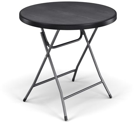 URBNLIVING 80cm Black Wooden Look Round Folding Garden Table – Outdoor Bistro and Patio Furniture, Space-Saving, Stylish, Durable Design, Ideal for Balcony, Terrace, Backyard, and Café Settings