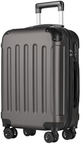 yonsly® Koffer Suitcase M Grau, Trolley Reisekoffer, Rollkoffer Handgepäck mit 4 Rollen 360°, ABS Hartschalen, Sicherheitsschloss, Weicher Gummigriff, 210D-Futter