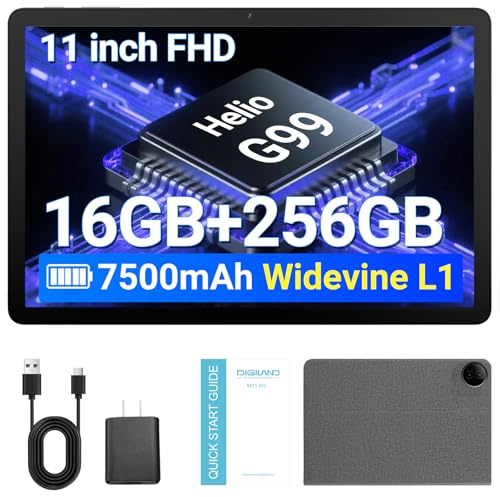 DigiLand Android 14 Tablet 11 Inch - 2025 Android Tablets 16GB+128GB, 90 Hz Octa-Core Gaming Tablet, Widevine L1, Yutube Netflix 1080P, BT5.0, 5G WiFi,8MP+13MP, 7500mAh,OTG