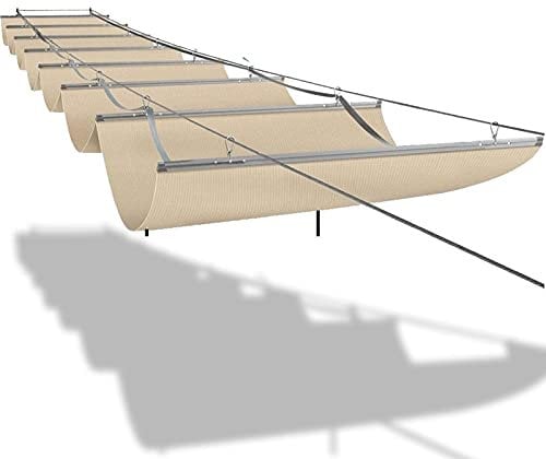 Retractable Sun Shade Sail, Upgraded Wave Shade with Sliding Roller Blind & Mounting Kit for Pergola Canopy, UV Protection, 55 (Beige, 0.6x7m)