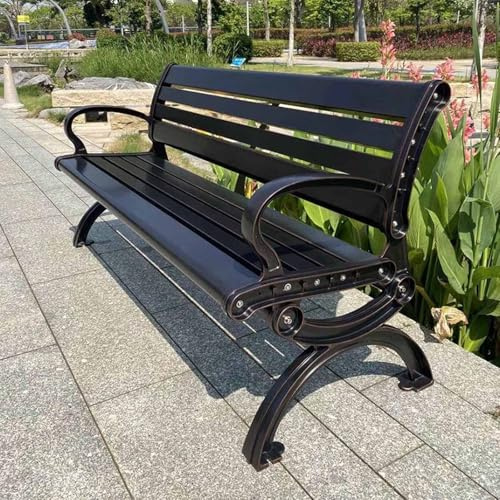 Gartenbank Aluminium Outdoor - Gussaluminium Parkbank mit Rückenlehne & Armlehnen, 500kg Tragkraft - Für Gärten, Parks, Terrassen - 150x60x78cm, Holzoptik Natur Vintage Stil