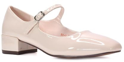 ESSEX GLAM Women's Low Heel Court Shoes Ladies Mary Jane Adjustable Buckle Strap Working Evening Shoes Size 3-8
