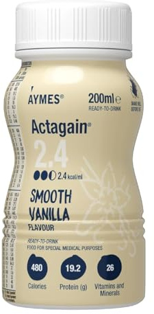 AYMES ActaGain 2.4 Nutritional Drink - Smooth Vanilla - 24 x 200ml | High Energy Nutritional Drink, Complete, Ages 6+, Gluten Free & Vegetarian