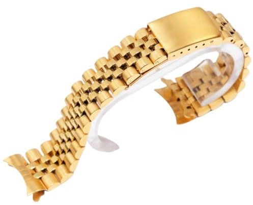 ROUREOX 5-Perlen 316L-Edelstahl Uhrenarmband mit Gebogenem Ende, Ersatzketten für Herren & Damenuhren für Rolex Datejust-Gold 18MM