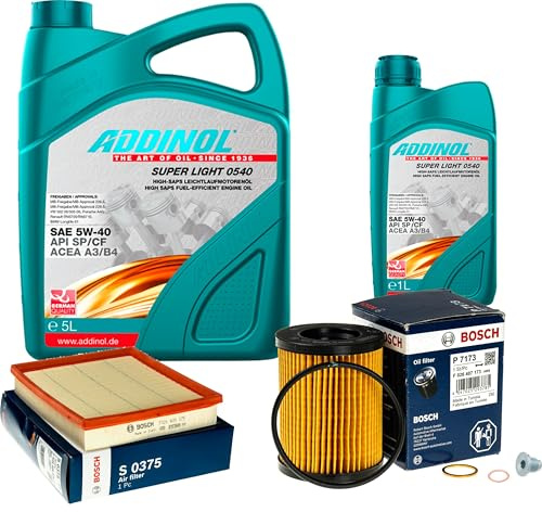 EISENFELS Inspektionspaket enthält 6 Liter Motoröl SUPER LIGHT 0540 5W-40 Ölfilter Luftfilter Verschlussschraube kompatibel mit 1er F20 114i 116i F21 3er Touring F31 316i F30 F35 F80 320i