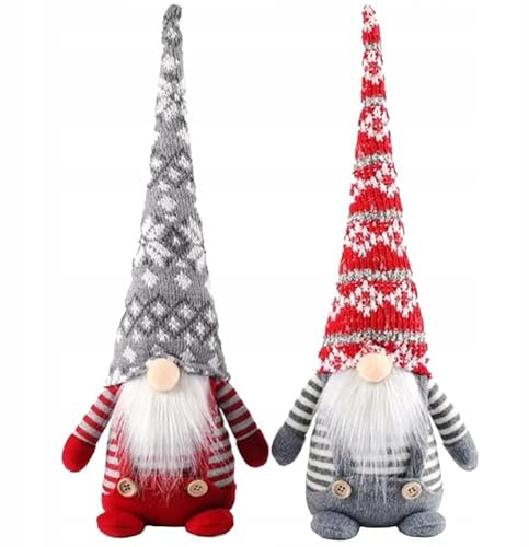 KRUMAD Weihnachtswichtel Set 2 Stück – Wichtel Figuren Weihnachten Deko Innen 36 cm – Weihnachtsdeko GNOME mit Gewicht – Skandinavische Weihnachtsfiguren für Tisch, Regal & Wohnzimmer