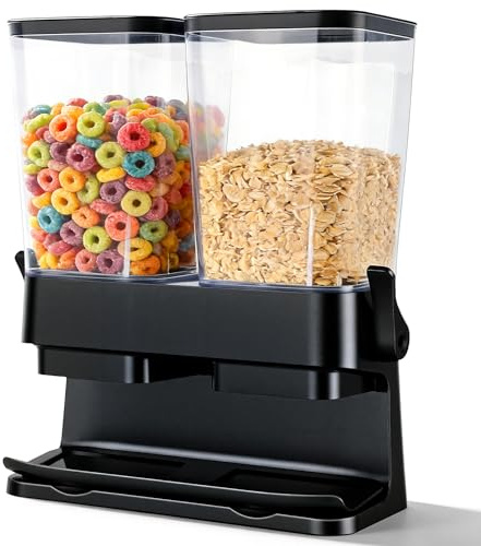 Sinceroduct Cereal Dispenser Countertop 2 Pack, Double 3L Airtight Cereal Storage Container for Kitchen Pantry, Large Capacity Clear Dry Food Organizer For Cereal, Nuts, Coffee Beans, Pet Food