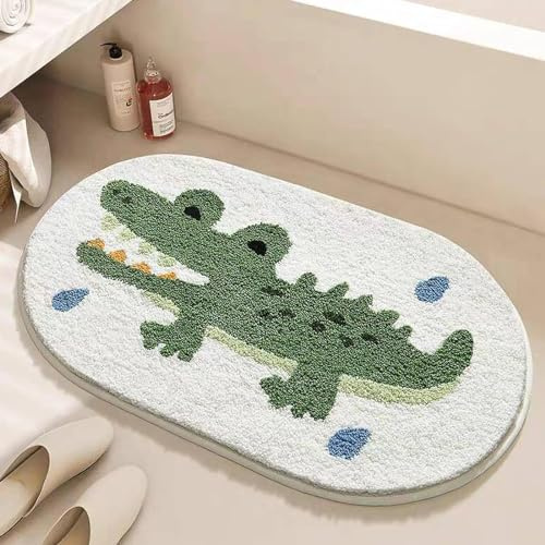 Justup Krokodil Badezimmerteppich, 50x80 cm Weiche Antirutsch Badematte | Saugfähiger Rutschfeste Badematte mit Tiermotiven, Maschinenwaschbar, Fußmatte für Badezimmer, Duschraum, Schlafzimmer
