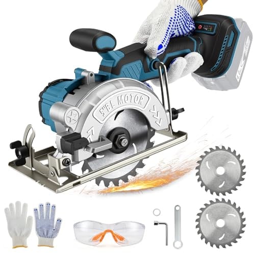 Mini scie circulaire sans fil 7000 tr/min sans balais pour batterie Makita 18 V avec 2 lames de scie (125 mm), scie circulaire manuelle Angle de coupe réglable pour couper le carrelage et le bois