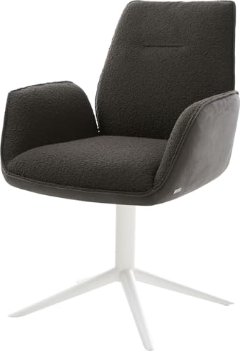 DELIFE Esszimmerstuhl Zoa-Flex Fußkreuz Weiß Materialmix Schwarz 360° drehbar Wippfunktion Taschenfederkern