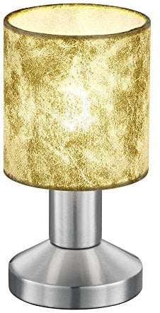 Trio Leuchten Tischleuchte Garda 595400179, Nickel matt, E14, Stoffschirm Goldfarbig, 9.5 x 9.5 x 18 cm, On/Off Touch