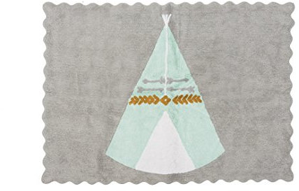 Aratextil. Alfombra Infantil 100% Algodón lavable en lavadora Colección Teepee Gris_Mint 120x160 cms