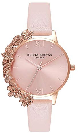 Olivia Burton Analog Quarzuhr für Damen Kollektion CASE Cuffs mit Rötliches Lederarmband - OB16CB11