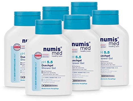 numis med Duschgel ph 5.5 6er Pack - Hautberuhigendes Shower Gel für sehr empfindliche & sensible Haut - vegane Hautpflege ohne Silikone, Parabene & Mineralöl - Showergel (6x 200 ml)